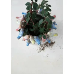 Hello Honey® 6'' Reactive Glaze Stoneware Planter with Birds on Rim