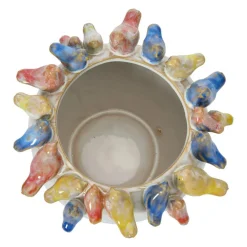 Hello Honey® 6'' Reactive Glaze Stoneware Planter with Birds on Rim
