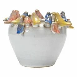 Hello Honey® 6'' Reactive Glaze Stoneware Planter with Birds on Rim