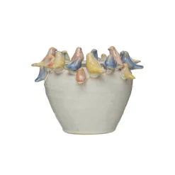 Hello Honey® 6'' Reactive Glaze Stoneware Planter with Birds on Rim