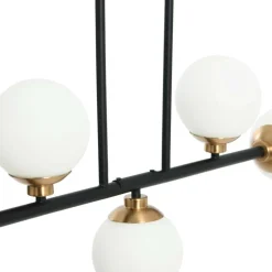 Hello Honey® Robert Stevenson Lighting Lorne Matte Black Metal & Frosted Glass 5-Light Chandelier
