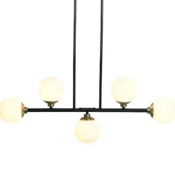 Hello Honey® Robert Stevenson Lighting Lorne Matte Black Metal & Frosted Glass 5-Light Chandelier