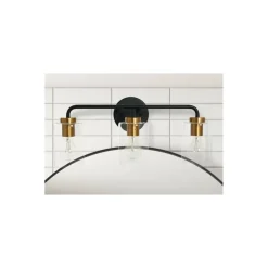 Hello Honey® Robert Stevenson Lighting Kendrick Matte Black & Brushed Gold Metal & Glass 3-Light Vanity Light