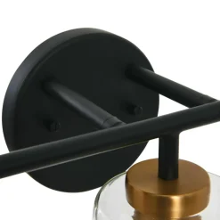 Hello Honey® Robert Stevenson Lighting Kendrick Matte Black & Brushed Gold Metal & Glass 3-Light Vanity Light