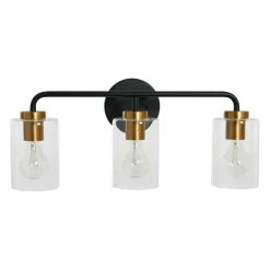 Hello Honey® Robert Stevenson Lighting Kendrick Matte Black & Brushed Gold Metal & Glass 3-Light Vanity Light