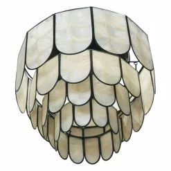 Hello Honey® 14" Round 4-Tier Capiz & Metal Flush Mount Ceiling Light