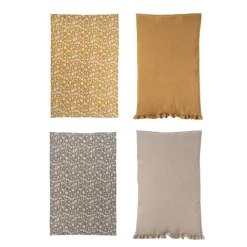 Hello Honey® Yellow & Gray Flower Print & Jute Rope Cotton Decorative Tea Towels Set