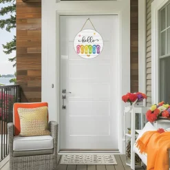 Hello Summer Flip Flops Wooden Door Sign, Beach-Themed Front Door Hanger with Crab and Starfish, Summer Porch Wall Decor for Entryway, Farmhouse Home Office Decoration, 12 x 12 Inch