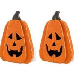 17.5"H/13.75''H Halloween Chunky Wood Jack-O-Lantern Porch Decor