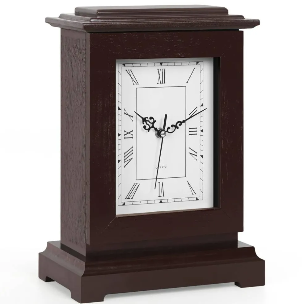 Hidden Safe Table Clock, Vintage Silent Wooden Mantel Clock with Secret Compartment