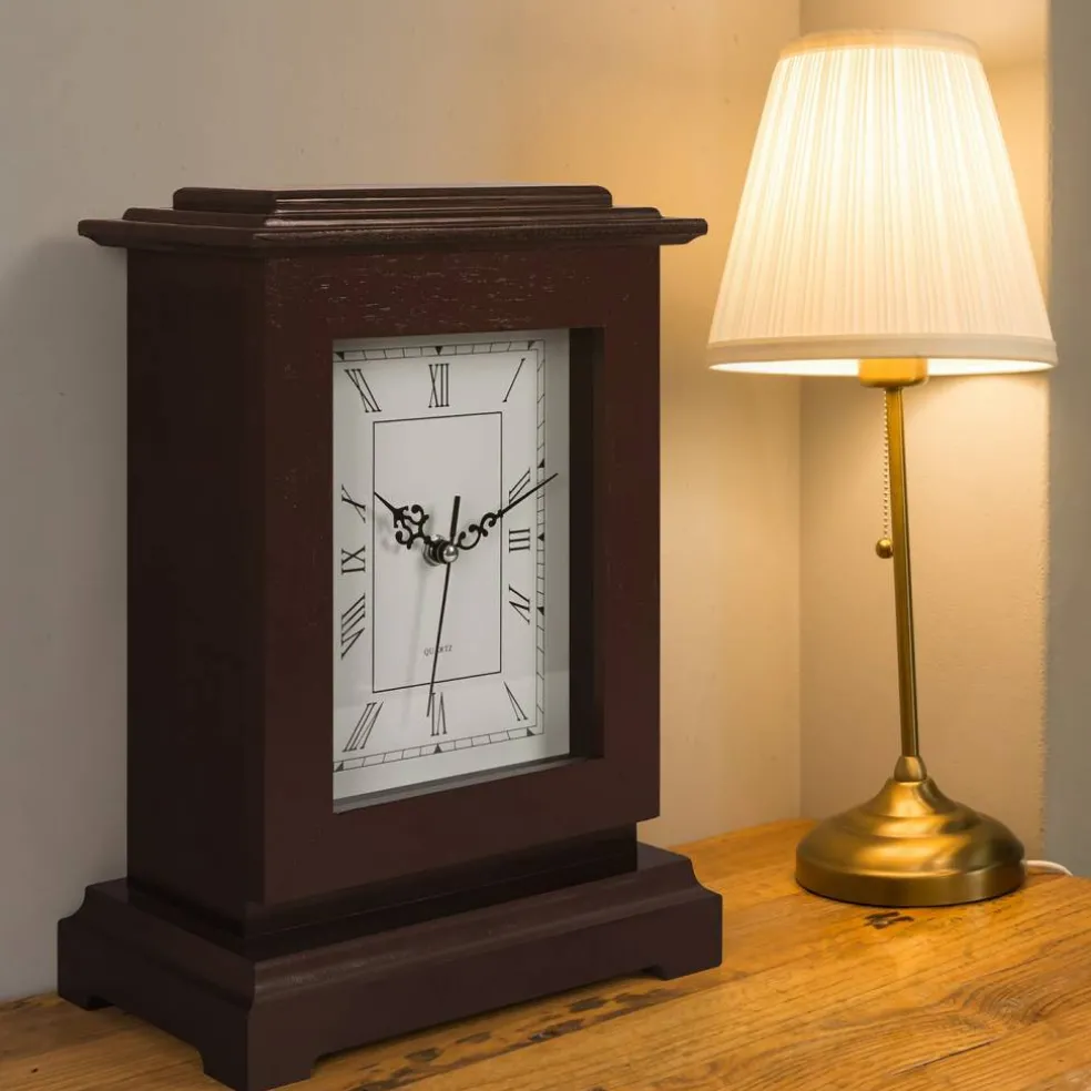 Hidden Safe Table Clock, Vintage Silent Wooden Mantel Clock with Secret Compartment