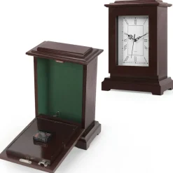 Hidden Safe Table Clock, Vintage Silent Wooden Mantel Clock with Secret Compartment