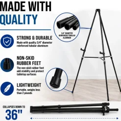 66" High Black Metal Display Easel - Large Adjustable Height Portable Easel Stand, Sign Display, Holds 25 lbs - Floor & Tabletop Easels, Painting Stand