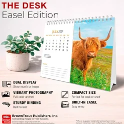 Highland Cows | 2027 7.5 x 6 Inch Monthly Double-View Easel Desk Calendar