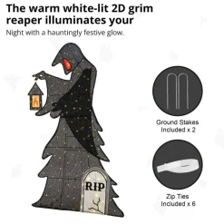 60"H Lighted Halloween 2D Grim Reaper Outdoor Décor with 160 warm White LED Lights