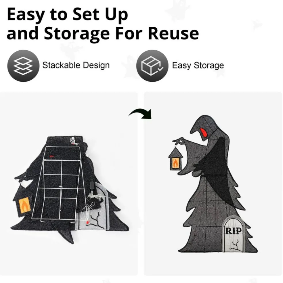 60"H Lighted Halloween 2D Grim Reaper Outdoor Décor with 160 warm White LED Lights