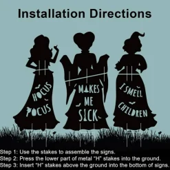 Hocus Pocus Halloween Decorations Outdoor, 3 Pack Extra Large Witch Silhouette Yard Signs with Stakes, Black Corrugated Plastic Halloween Lawn Decor for Home, Party, Garden & Haunted House