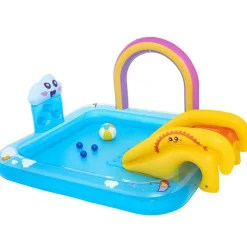 H2OGO! Inflatable Water Play Center & Pool - Rainbows ‘N Rays - 74x59x35”, Slide-Sprinkler Arch- Game Balls, Splash Wade Pool, Outdoor, Toddler-Kid 2+