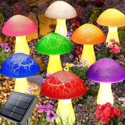 Homeleo 8-Pack Cracked Mushrooms for Garden Decor, Solar Mushroom Lights Outdoor, Super Cute Whimsical Garden Art for Yard Decor Gnome Flowerbed Housewarming Decor(Multicolored)