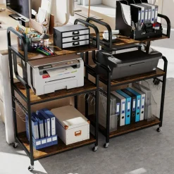 Home Office Rolling Printer Stand 3-Tier with Storage Shelves