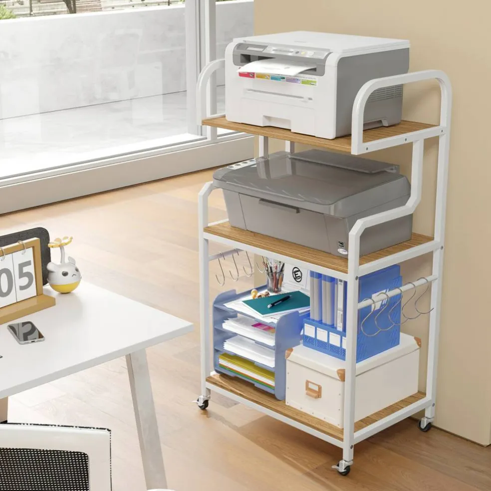 Home Office Rolling Printer Stand 3-Tier with Storage Shelves