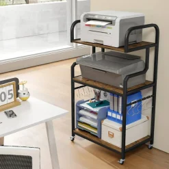 Home Office Rolling Printer Stand 3-Tier with Storage Shelves