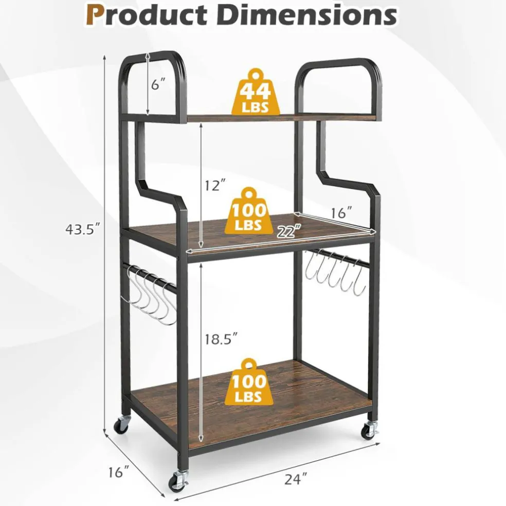 Home Office Rolling Printer Stand 3-Tier with Storage Shelves
