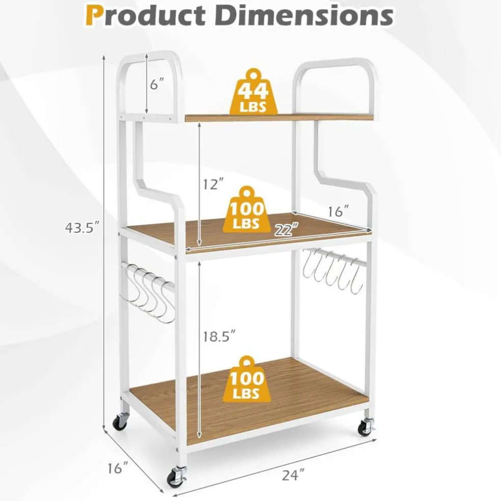 Home Office Rolling Printer Stand 3-Tier with Storage Shelves