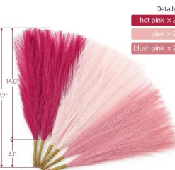 Hot Pink Blush Pink Faux Pampas Grass Decor, 6 PCS 17.7 Inch Artificial Pampas Grass Stems, Boho Wedding Table Centerpieces, Pink Pampas Floral Arrangement for Home Living Room Vase Decor