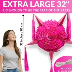 Hot Pink Piñata - Extra Large Mexican Pinata - 32-inches from Tip-to-Tip - Ships Folded