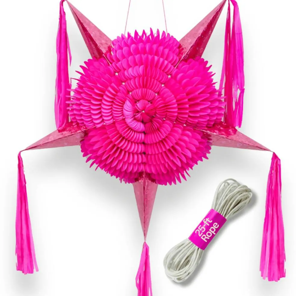 Hot Pink Piñata - Extra Large Mexican Pinata - 32-inches from Tip-to-Tip - Ships Folded