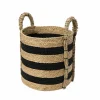 Household Essentials 20" Black & Natural Stripes Braided Basket with Handles