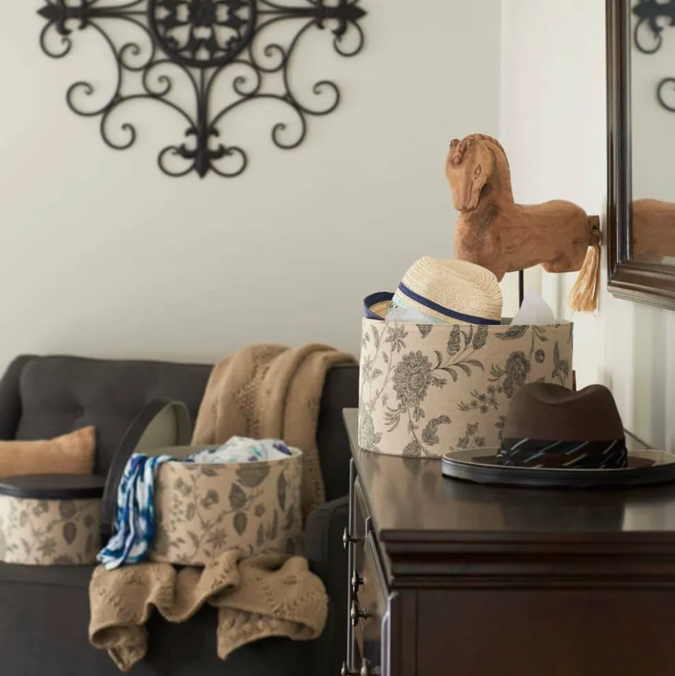 Household Essentials Round Hat Boxes with Lids (Floral)