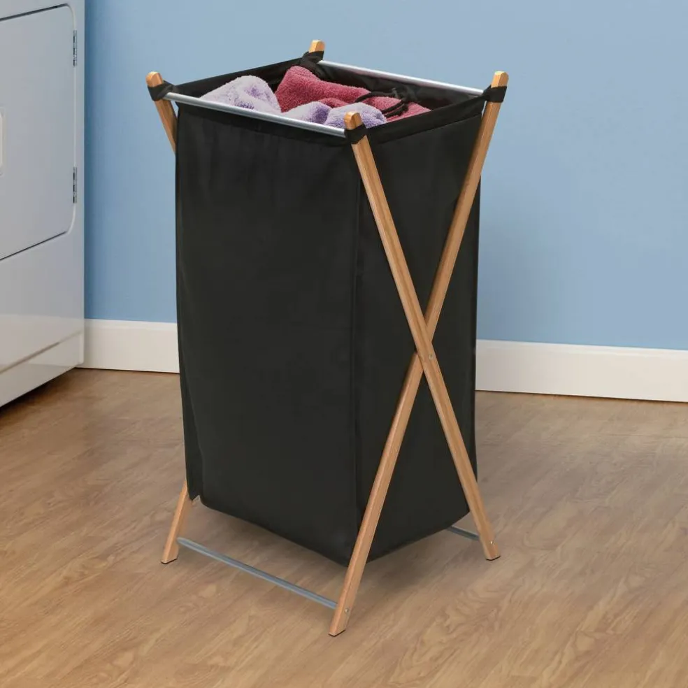 Household Essentials Small Black Collapsible X-Frame Laundry Basket