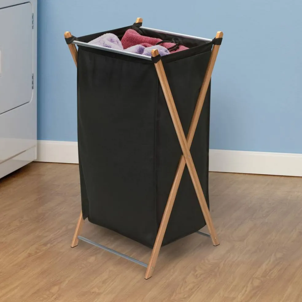 Household Essentials Small Black Collapsible X-Frame Laundry Basket