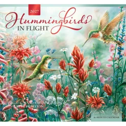 Hummingbirds | 2027 13.75 x 24 Inch (Hanging) Monthly Deluxe Wall Calendar | Featuring the Artwork of Wanda Mumm and Beth Hoselton | Linen Envelope | Foil Stamped Cover