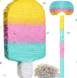 Ice Cream Pinata Includes Stick Blindfold Confetti Ice Cream Pinata Summer Theme Pinata Ice Cream Party Supplies for Kids Summer Birthday Party Decor, 16.1 x 7.9 x 3.2 Inches