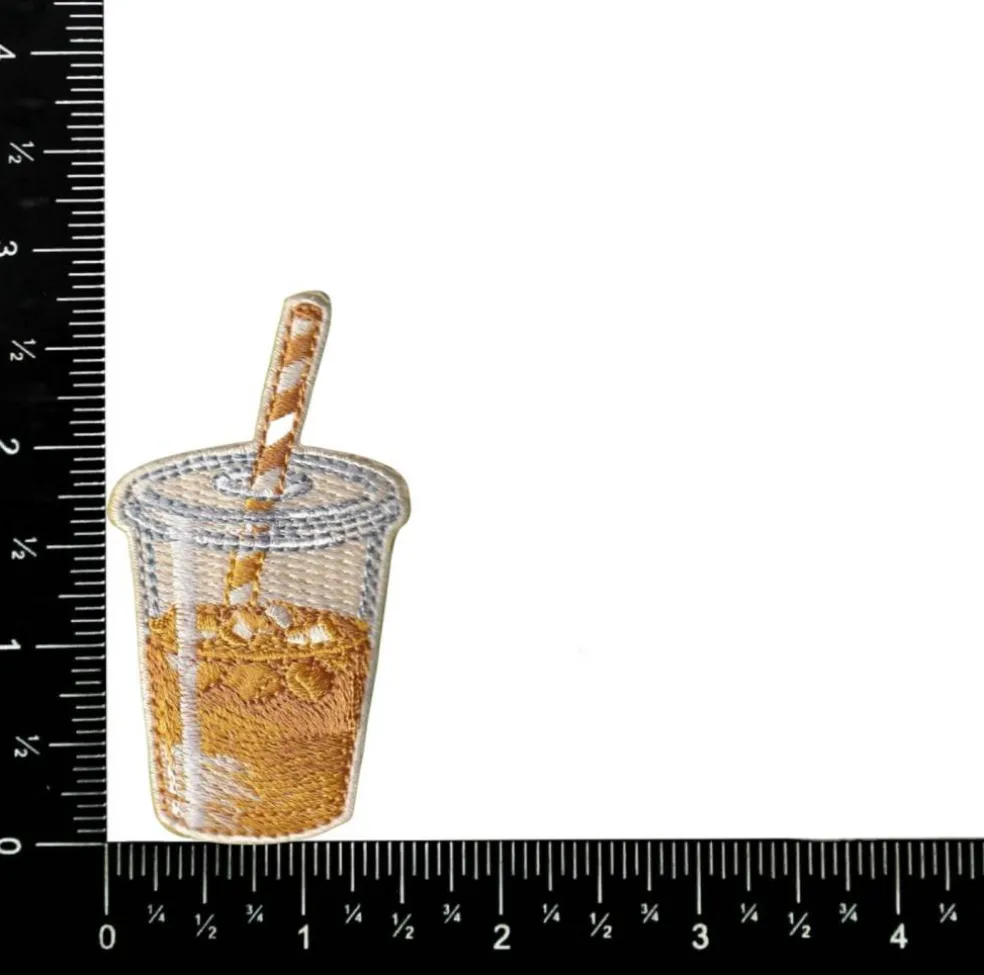 Iced Coffee, Drinks, Embroidered, Iron on Patch
