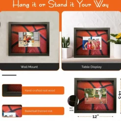iFrame Commemorative Basketball Sports Athletics Frame I Fits 5x7 Photograph, Real Wood Black Finish, Desktop, Table Or Wall Mount I Shatterproof Plexiglass I Made in the USA