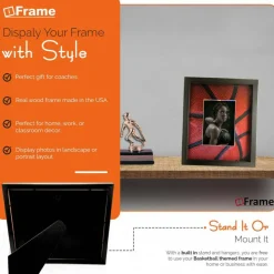 iFrame Commemorative Basketball Sports Athletics Frame I Fits 5x7 Photograph, Real Wood Black Finish, Desktop, Table Or Wall Mount I Shatterproof Plexiglass I Made in the USA
