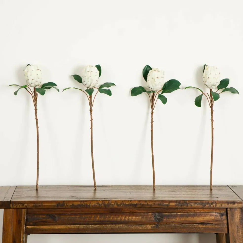 26in. Artificial King Protea Flower Stems - Set of 4