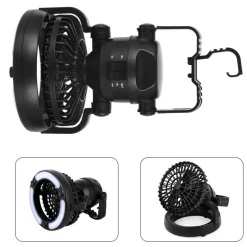 2-in-1 Camping Fan with LED Lantern, Battery Operated Tent Fan with Hanging Hook