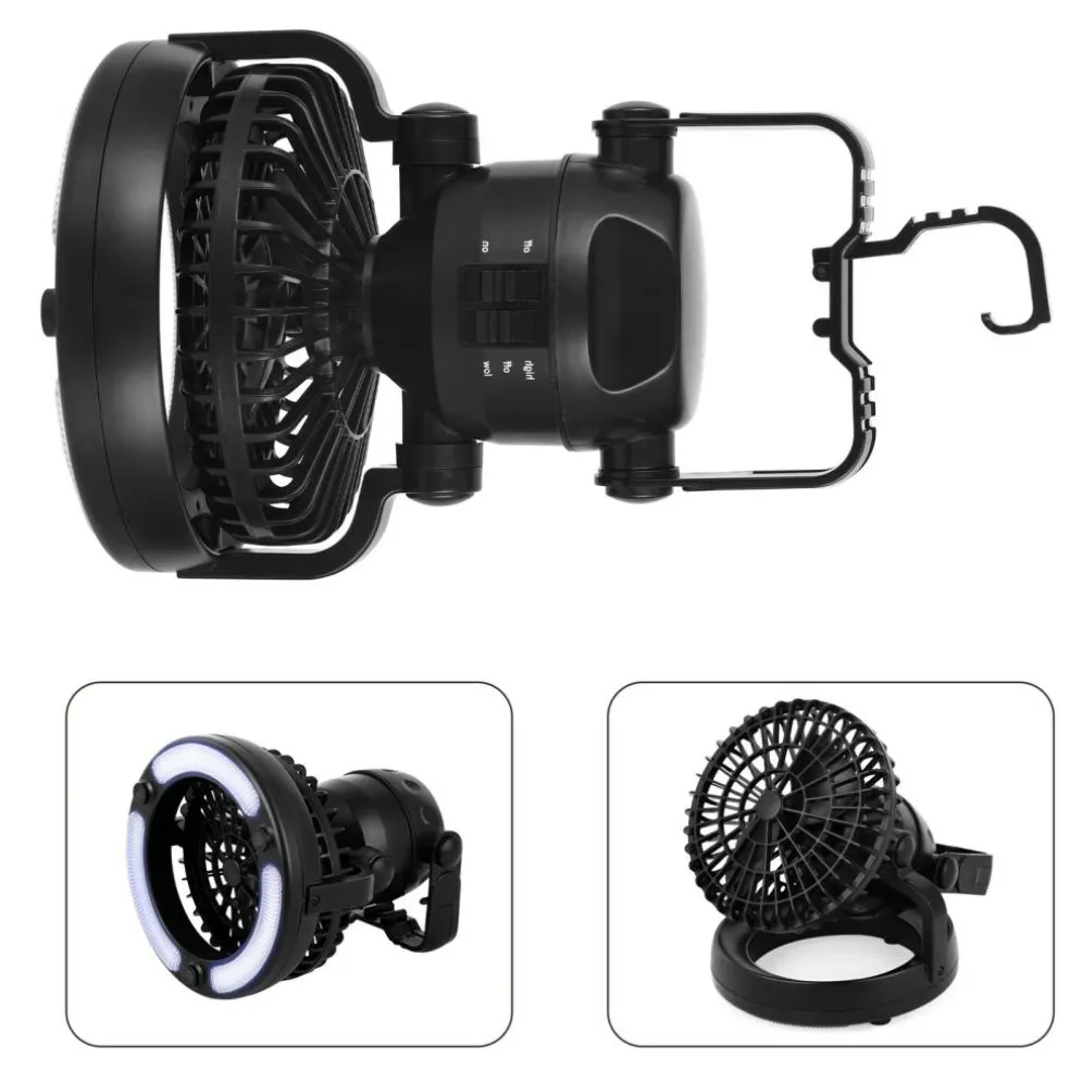 2-in-1 Camping Fan with LED Lantern, Battery Operated Tent Fan with Hanging Hook