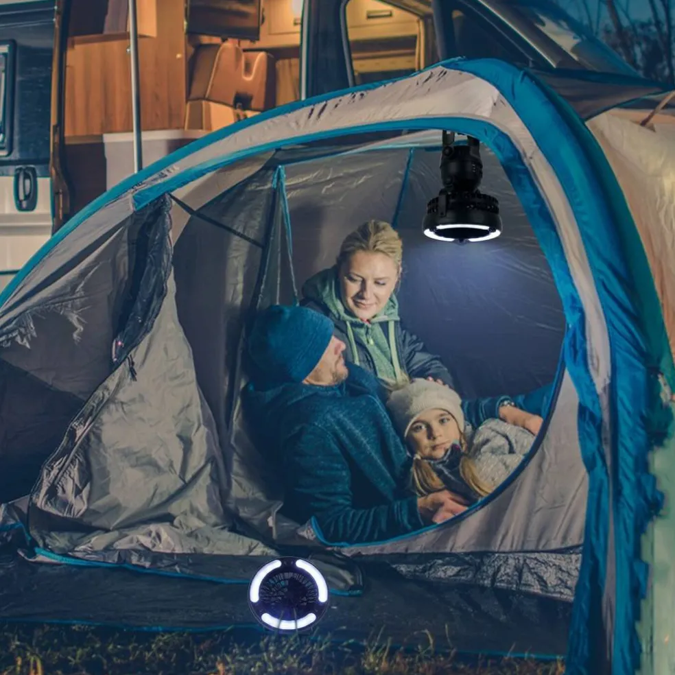 2-in-1 Camping Fan with LED Lantern, Battery Operated Tent Fan with Hanging Hook