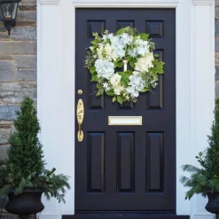 20 Inch Artificial Hydrangea Eucalyptus Wreath for Front Door, Light Blue White Floral Spring Summer Wreath, Farmhouse Easter Wall Porch Indoor Outdoor Decoration