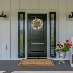 20 Inch Artificial Pansy Wreath for Front Door, Spring Summer Floral Wreath with Colorful Pansies, Daisies and Berries, Farmhouse Indoor Outdoor Wall Window Decoration