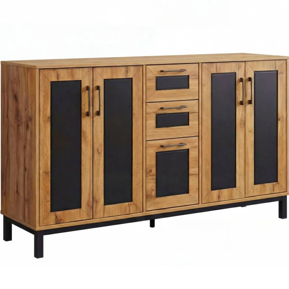 63 Inch Buffet Sideboard Cabinet with 3 Drawers and Double Door Storage Cabinets Modern Kitchen Storage Organizer Console Table
