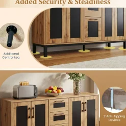 63 Inch Buffet Sideboard Cabinet with 3 Drawers and Double Door Storage Cabinets Modern Kitchen Storage Organizer Console Table