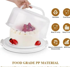 10 Inch Cake Carrier with Lid and Handle, BPA-Free Cake Holder Container with Cupcake Tray, 2-Sided Serving Base for Cake, Pie, Cookies & Food Storage