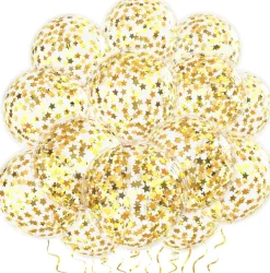 12 Inch Clear Latex Balloon with Confetti Inside(Gold Star Confetti Balloons)